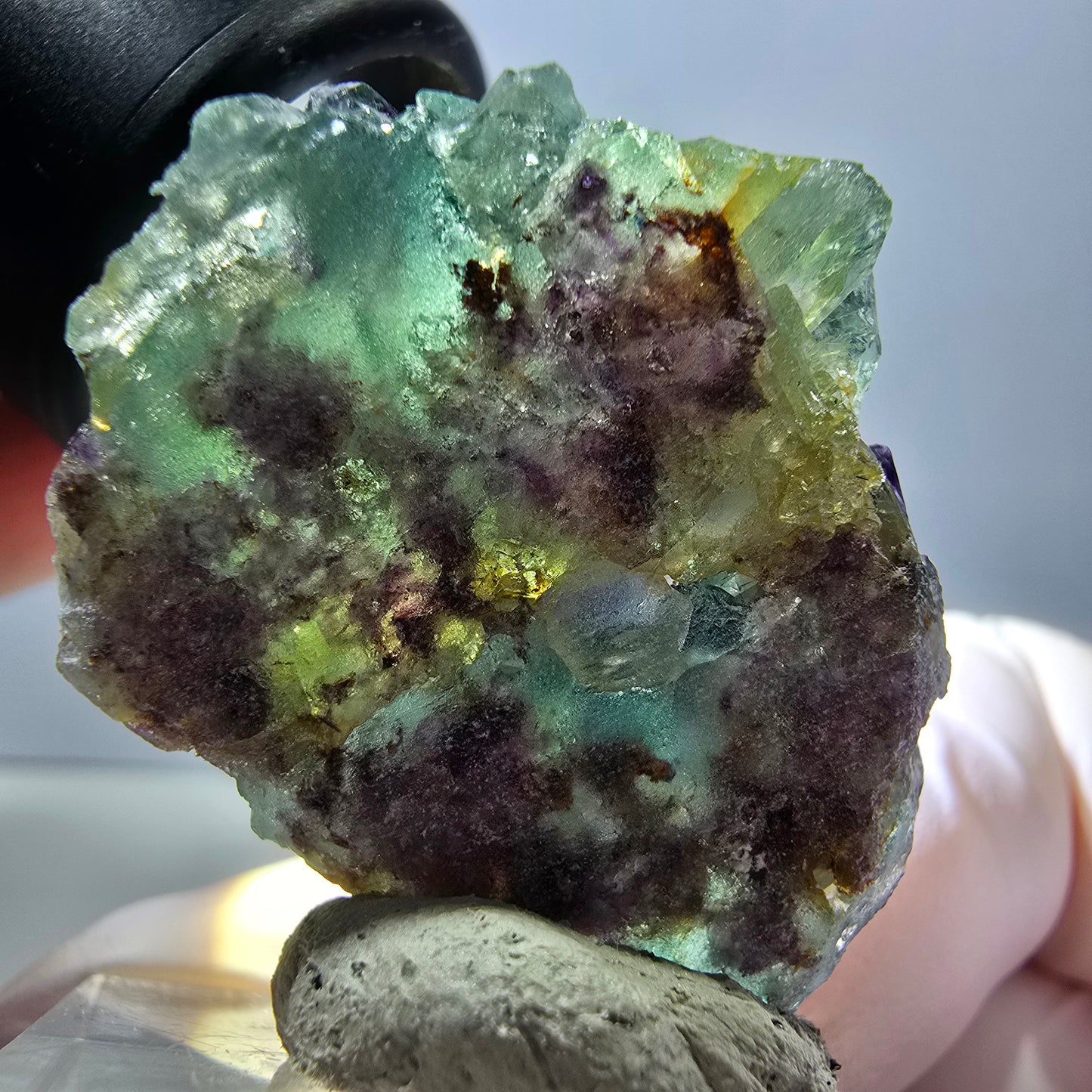 Spécimen rare de cube de fluorite fantôme, vert-violet, Okorusu, Namibie, 36 x 33 x 18 mm 