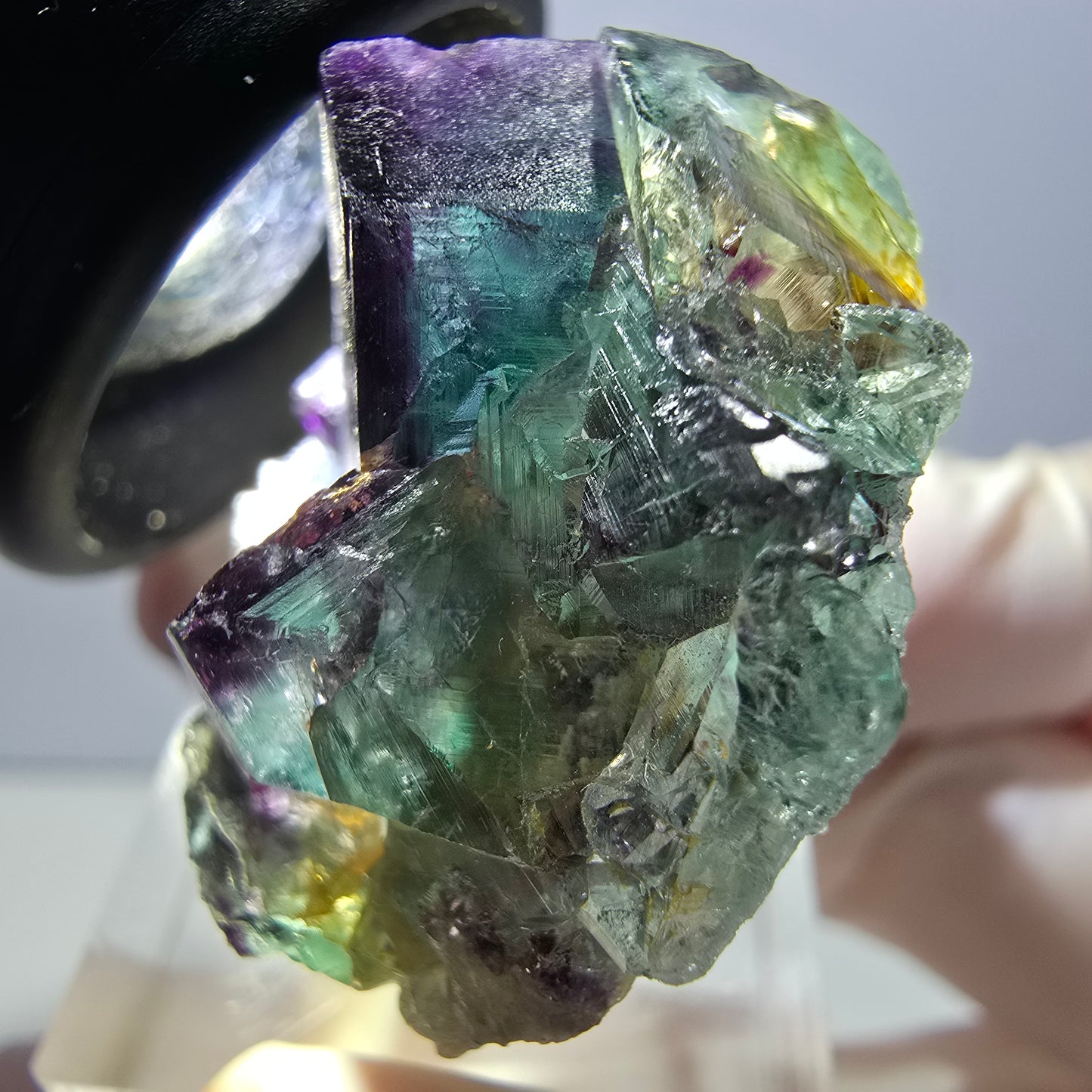Spécimen rare de cube de fluorite fantôme, vert-violet, Okorusu, Namibie, 36 x 33 x 18 mm 