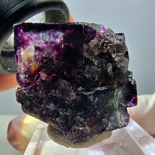 Rare spécimen de cube de fluorite fantôme, vert-violet, Okorusu, Namibie, 27 x 27 x 18 mm 