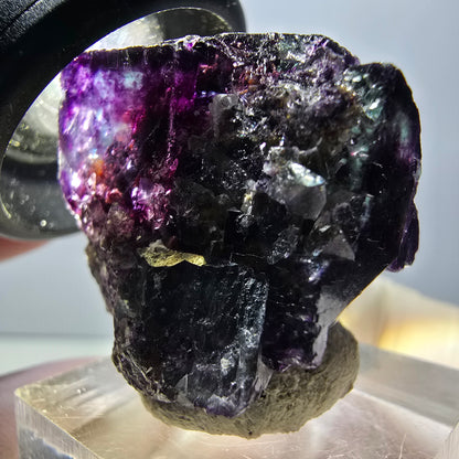 Rare spécimen de cube de fluorite fantôme, vert-violet, Okorusu, Namibie, 27 x 27 x 18 mm 
