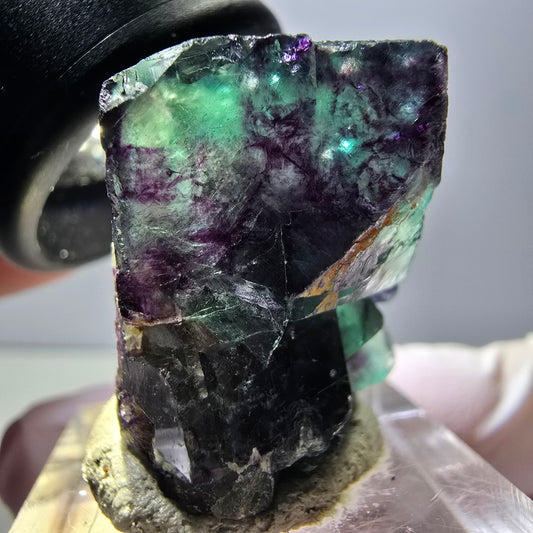 Spécimen rare de cube de fluorite fantôme, vert-violet, Okorusu, Namibie, 27 x 25 x 19 mm 