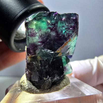 Spécimen rare de cube de fluorite fantôme, vert-violet, Okorusu, Namibie, 27 x 25 x 19 mm 