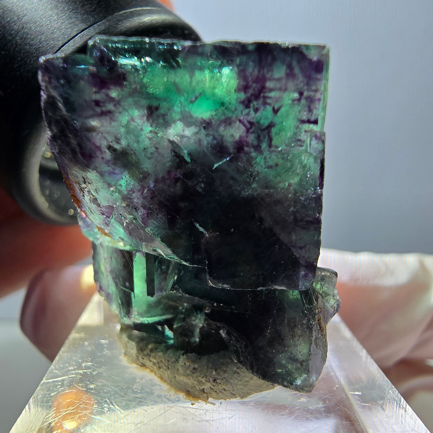 Spécimen rare de cube de fluorite fantôme, vert-violet, Okorusu, Namibie, 27 x 25 x 19 mm 