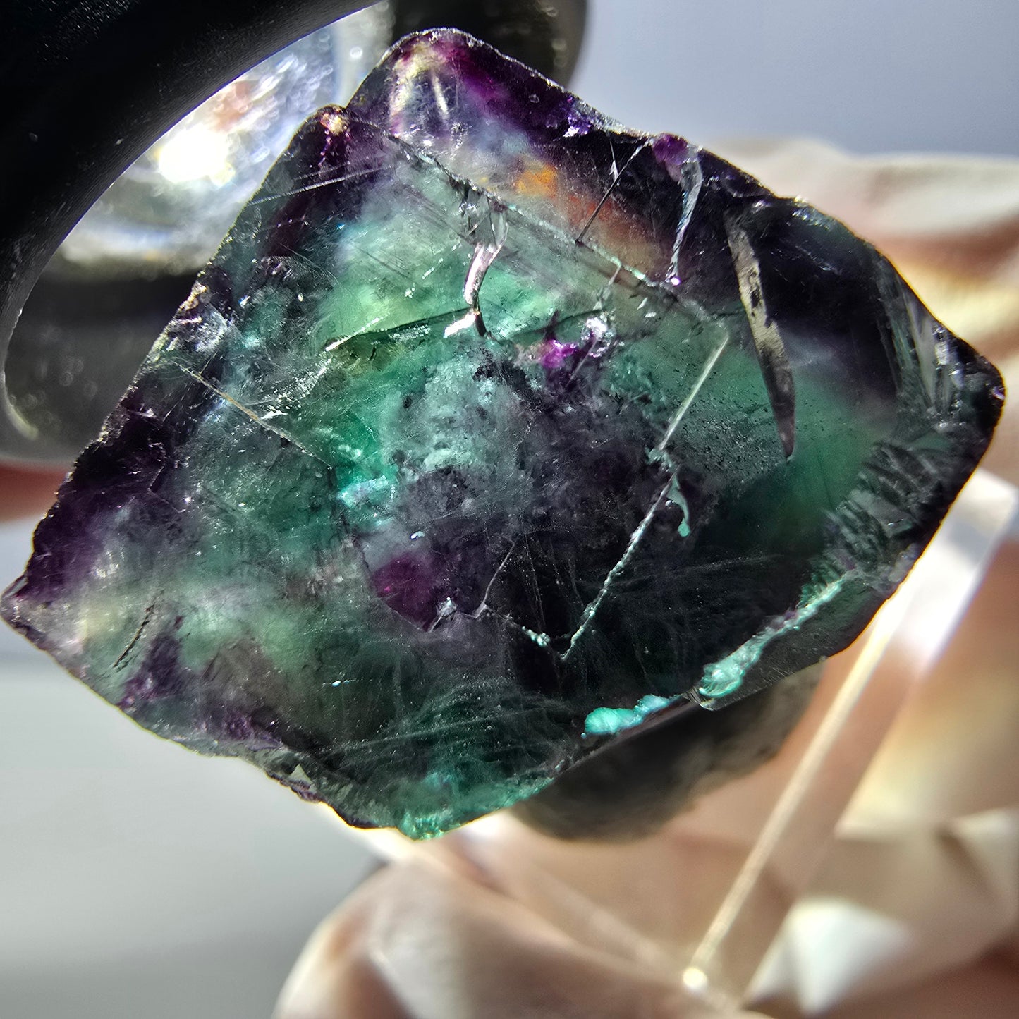 Spécimen rare de cube de fluorite fantôme, vert-violet, Okorusu, Namibie, 27 x 25 x 19 mm 