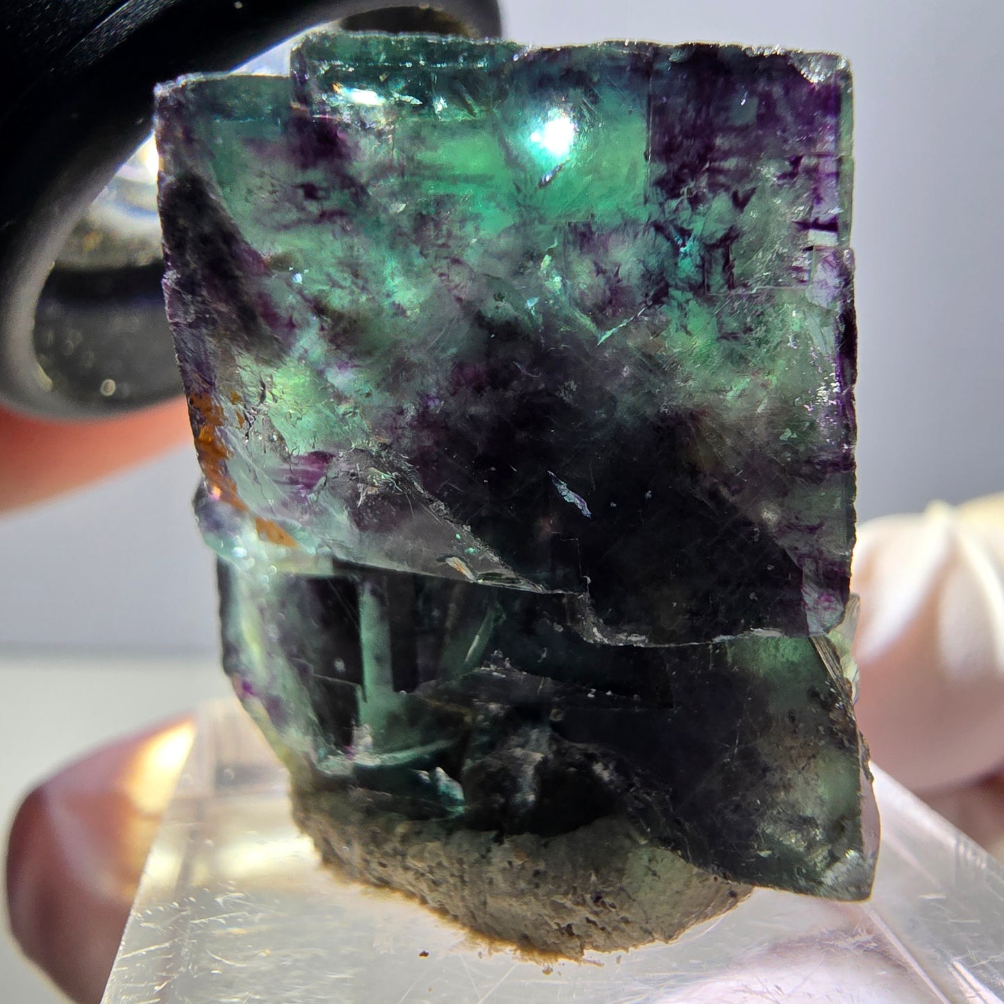 Spécimen rare de cube de fluorite fantôme, vert-violet, Okorusu, Namibie, 27 x 25 x 19 mm 