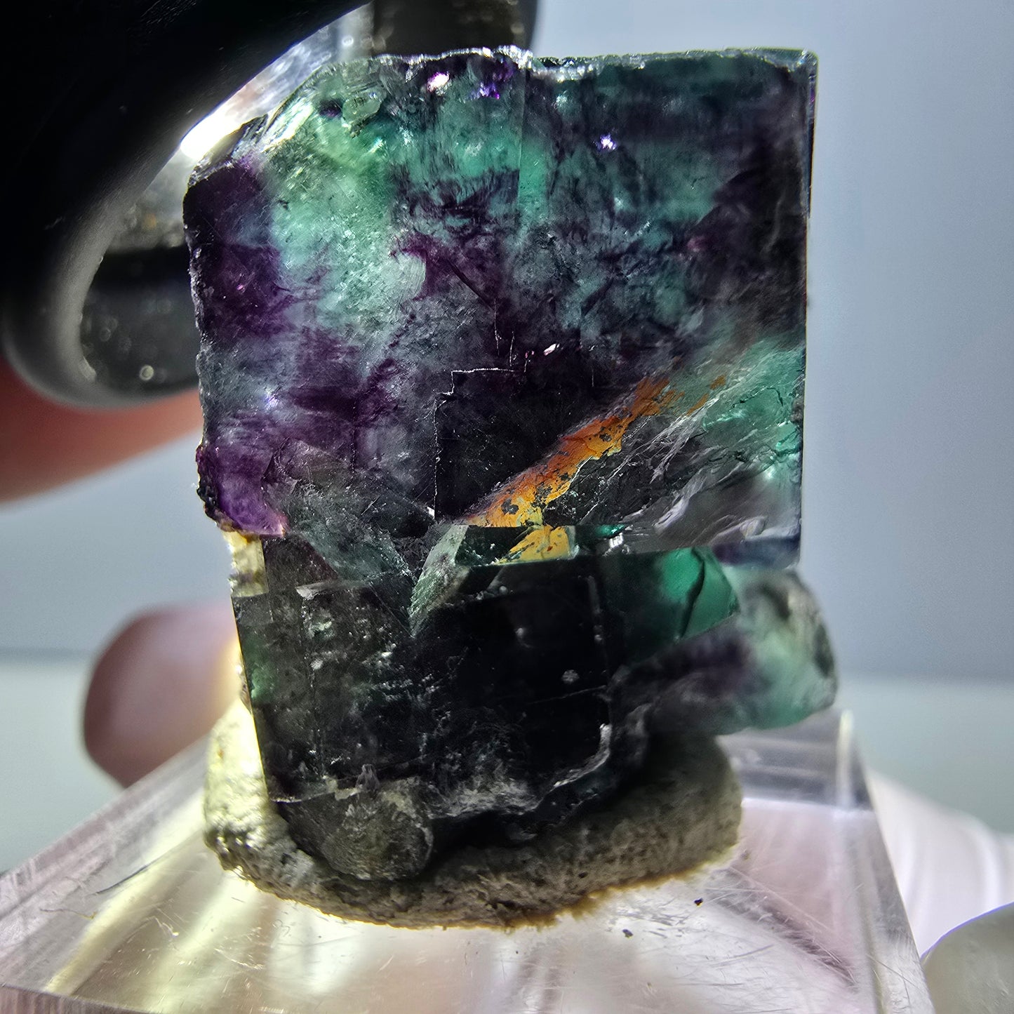 Spécimen rare de cube de fluorite fantôme, vert-violet, Okorusu, Namibie, 27 x 25 x 19 mm 