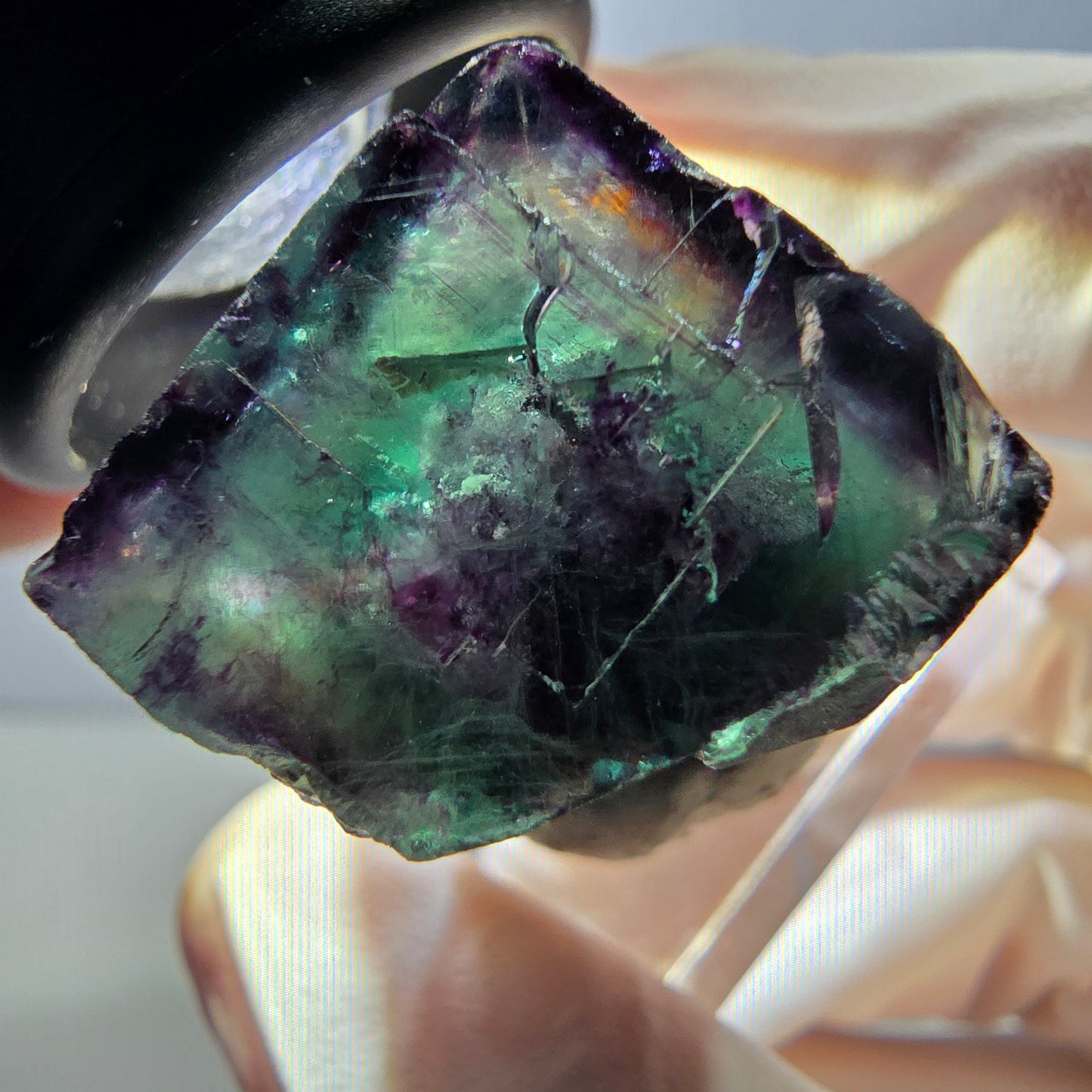 Spécimen rare de cube de fluorite fantôme, vert-violet, Okorusu, Namibie, 27 x 25 x 19 mm 