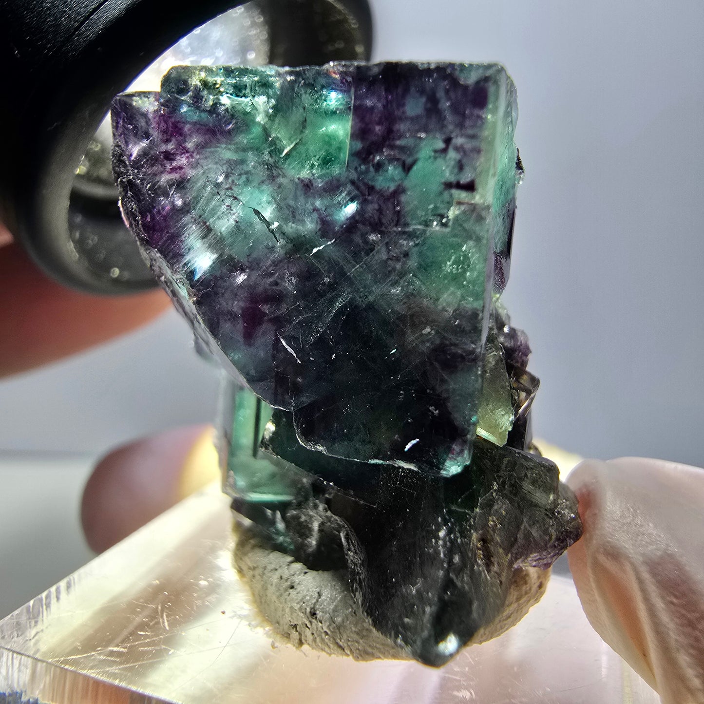 Spécimen rare de cube de fluorite fantôme, vert-violet, Okorusu, Namibie, 27 x 25 x 19 mm 