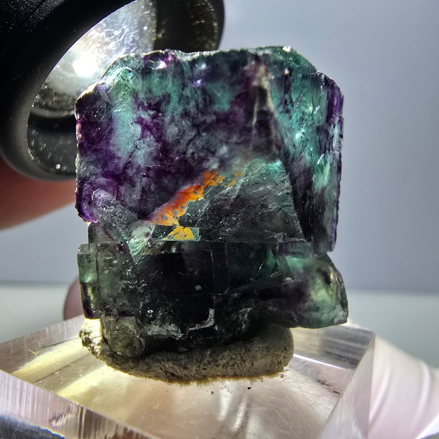 Spécimen rare de cube de fluorite fantôme, vert-violet, Okorusu, Namibie, 27 x 25 x 19 mm 