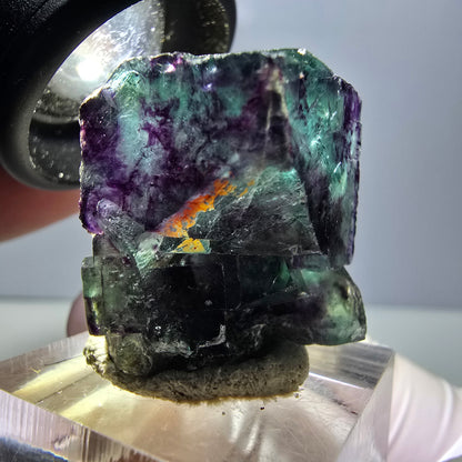 Spécimen rare de cube de fluorite fantôme, vert-violet, Okorusu, Namibie, 27 x 25 x 19 mm 