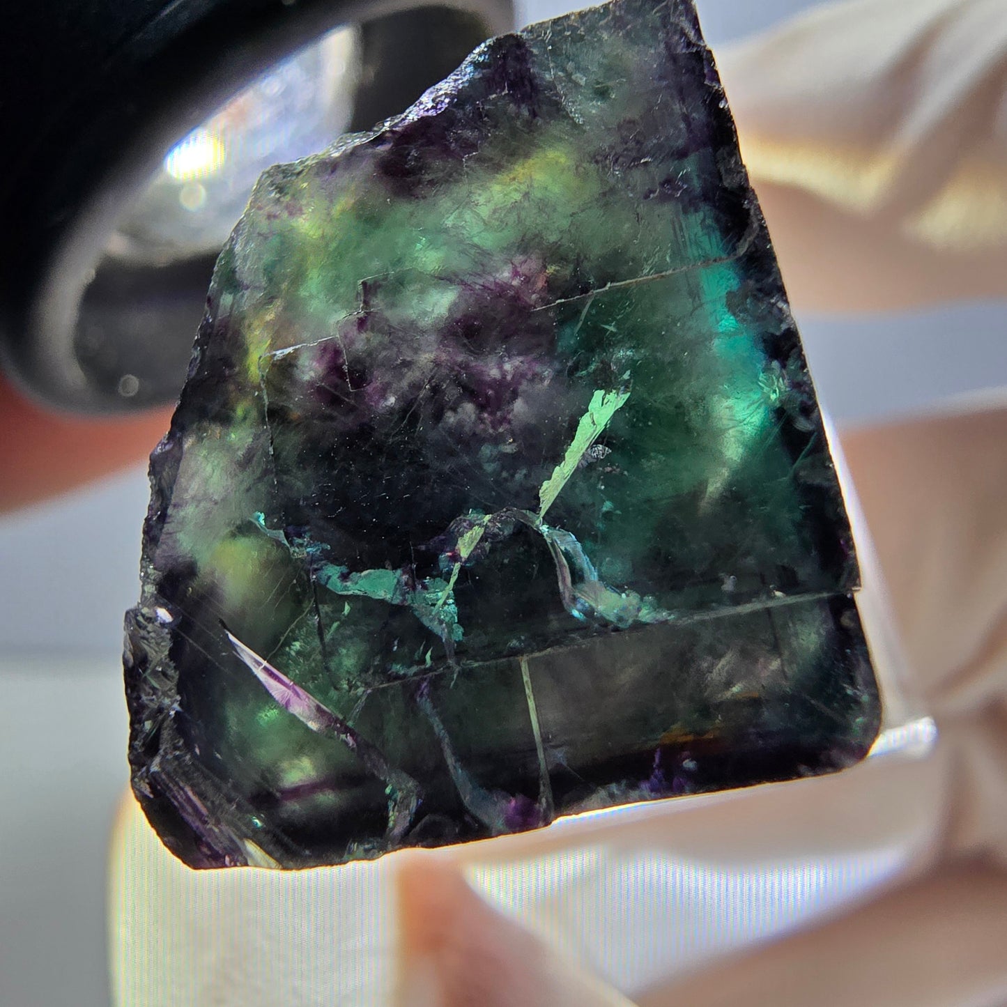 Spécimen rare de cube de fluorite fantôme, vert-violet, Okorusu, Namibie, 27 x 25 x 19 mm 
