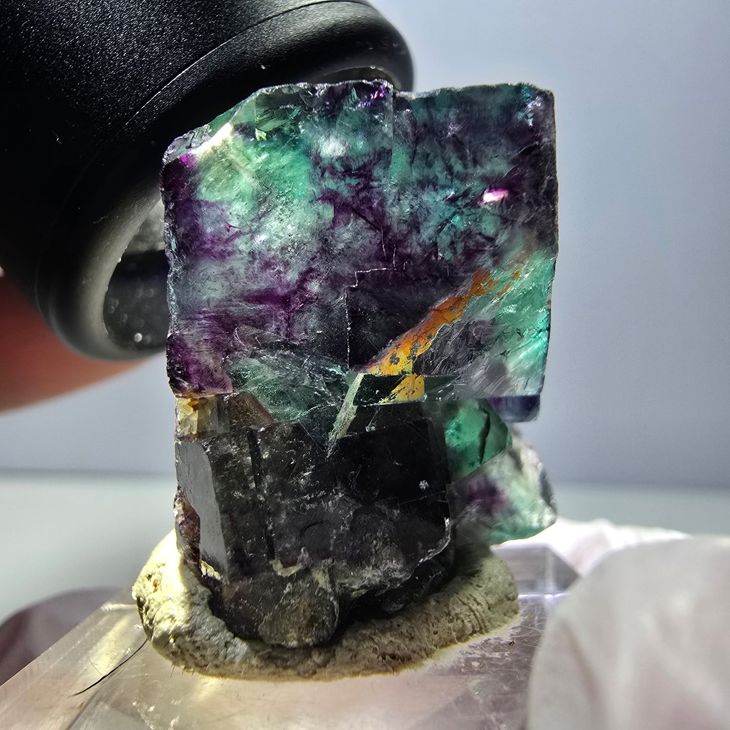 Spécimen rare de cube de fluorite fantôme, vert-violet, Okorusu, Namibie, 27 x 25 x 19 mm 