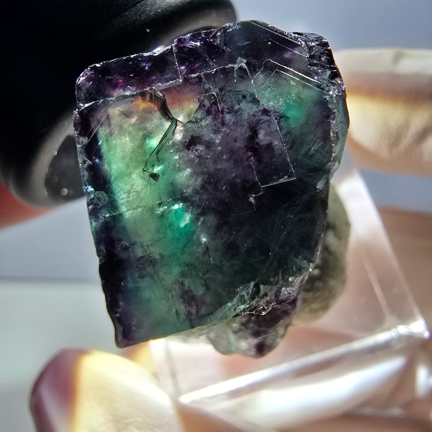Spécimen rare de cube de fluorite fantôme, vert-violet, Okorusu, Namibie, 27 x 25 x 19 mm 
