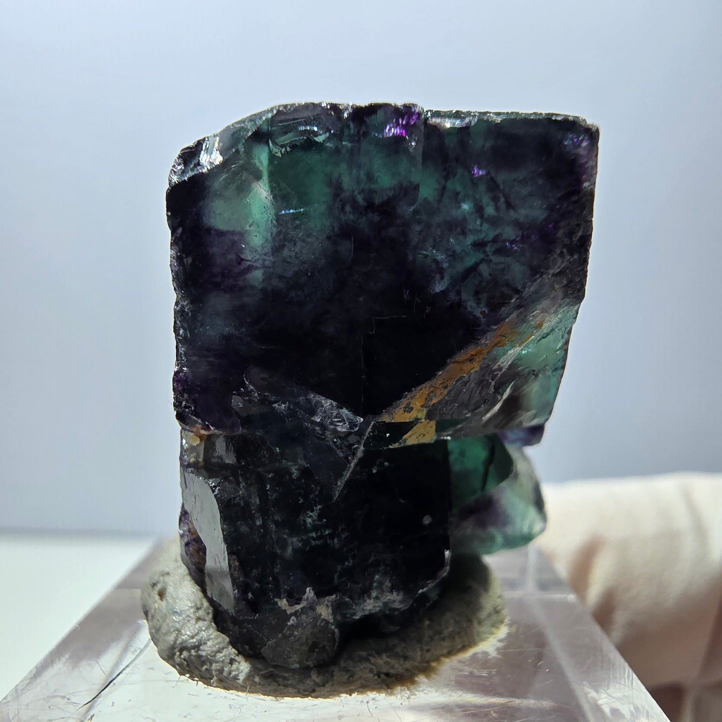 Spécimen rare de cube de fluorite fantôme, vert-violet, Okorusu, Namibie, 27 x 25 x 19 mm 