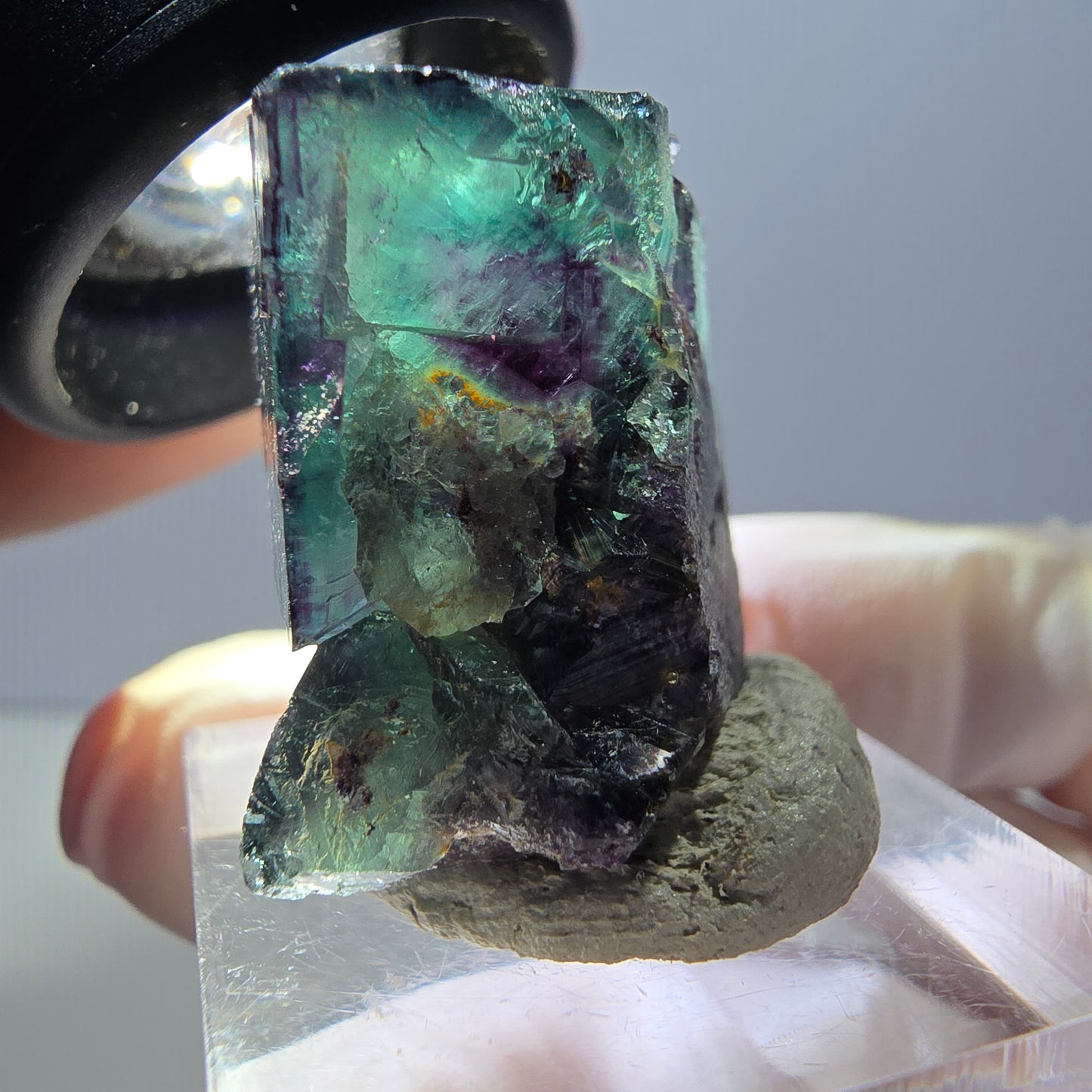 Spécimen rare de cube de fluorite fantôme, vert-violet, Okorusu, Namibie, 27 x 25 x 19 mm 