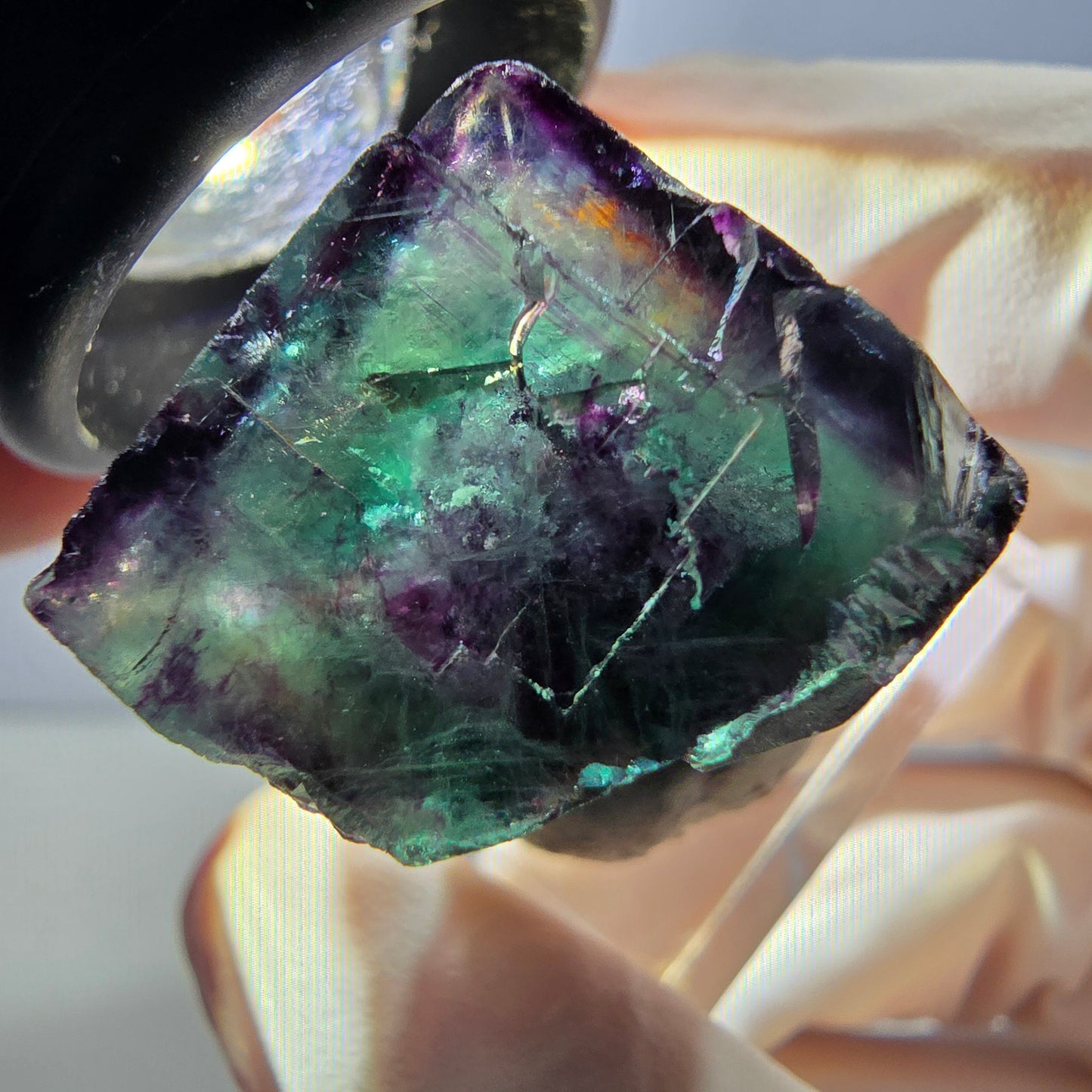 Spécimen rare de cube de fluorite fantôme, vert-violet, Okorusu, Namibie, 27 x 25 x 19 mm 