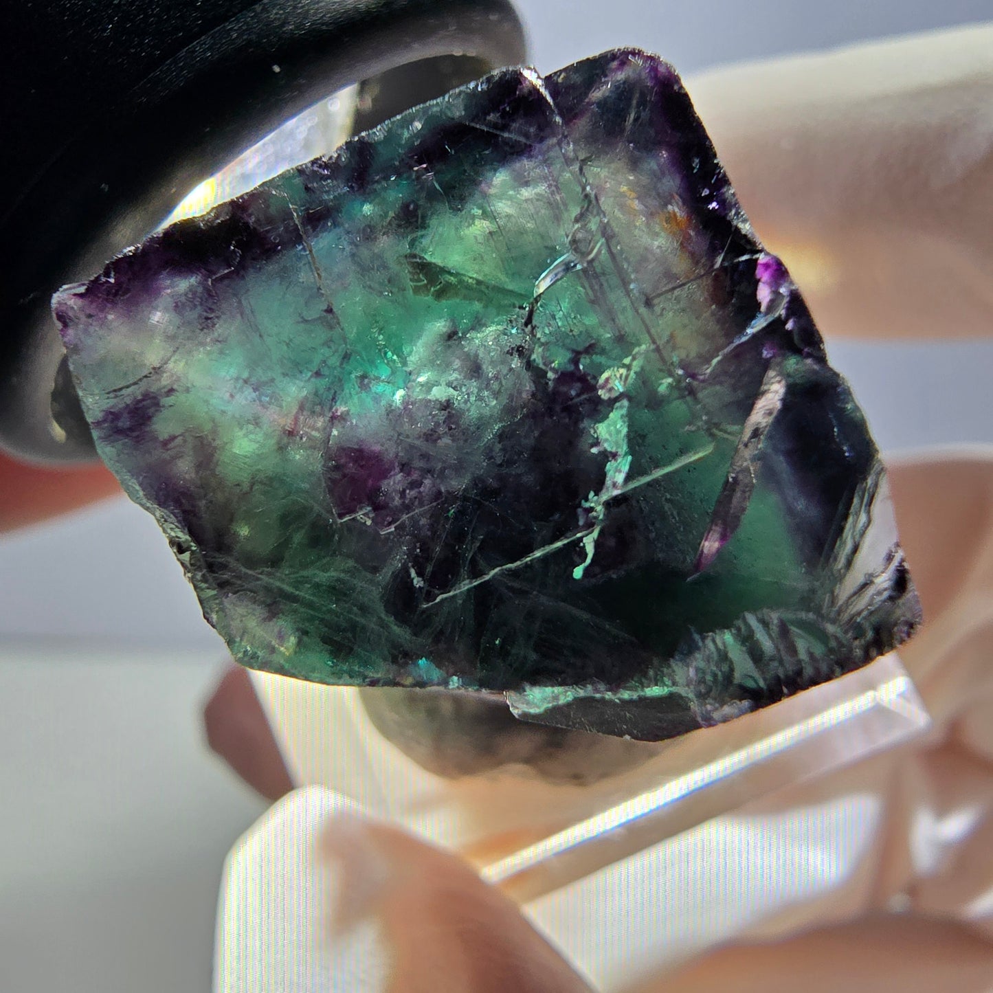Spécimen rare de cube de fluorite fantôme, vert-violet, Okorusu, Namibie, 27 x 25 x 19 mm 