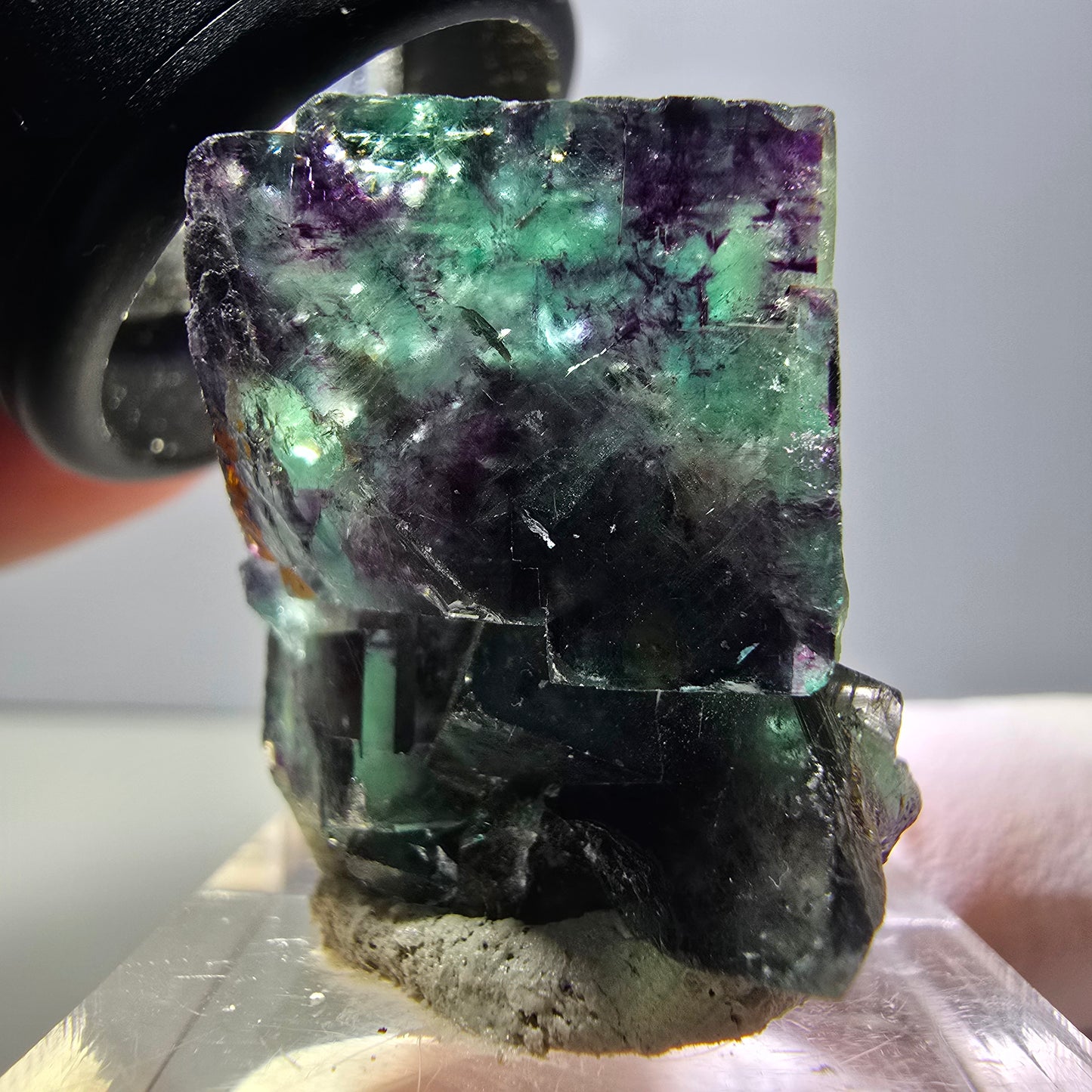 Spécimen rare de cube de fluorite fantôme, vert-violet, Okorusu, Namibie, 27 x 25 x 19 mm 