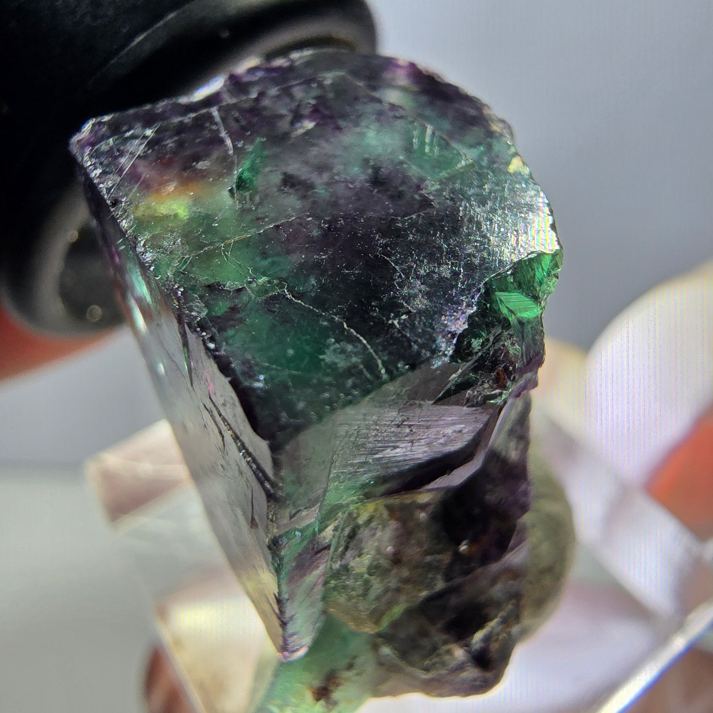 Spécimen rare de cube de fluorite fantôme, vert-violet, Okorusu, Namibie, 27 x 25 x 19 mm 