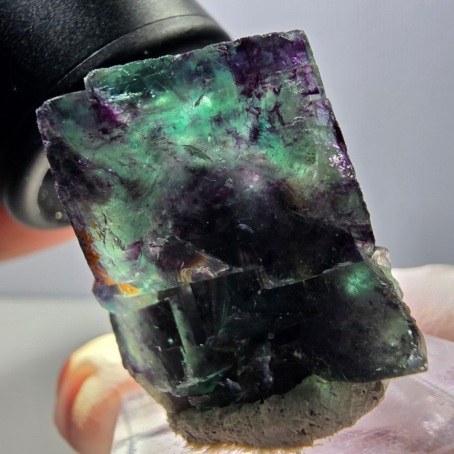 Spécimen rare de cube de fluorite fantôme, vert-violet, Okorusu, Namibie, 27 x 25 x 19 mm 