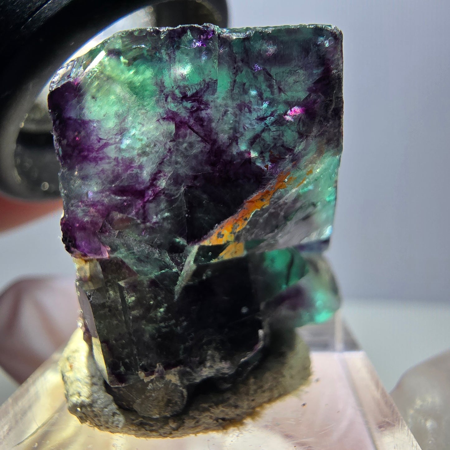 Spécimen rare de cube de fluorite fantôme, vert-violet, Okorusu, Namibie, 27 x 25 x 19 mm 