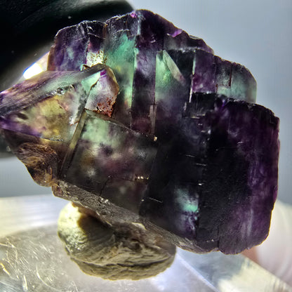 Spécimen rare de cube de fluorite fantôme, vert-violet, Okorusu, Namibie, 28 x 22 x 16 mm 