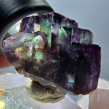 Spécimen rare de cube de fluorite fantôme, vert-violet, Okorusu, Namibie, 28 x 22 x 16 mm 