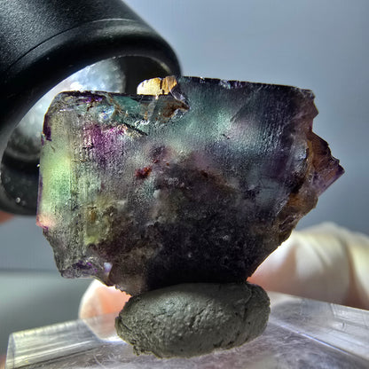Spécimen rare de cube de fluorite fantôme, vert-violet, Okorusu, Namibie, 28 x 22 x 16 mm 