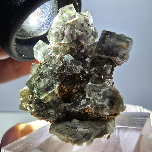 Rare spécimen de cube de fluorite fantôme, vert-violet, Okorusu, Namibie, 32 x 29 x 17 mm 