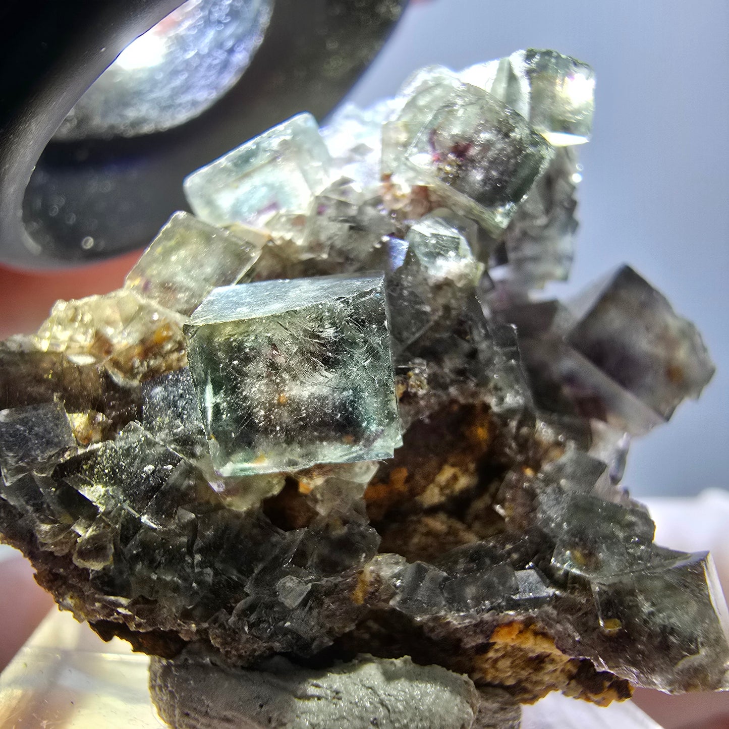 Rare spécimen de cube de fluorite fantôme, vert-violet, Okorusu, Namibie, 32 x 29 x 17 mm 