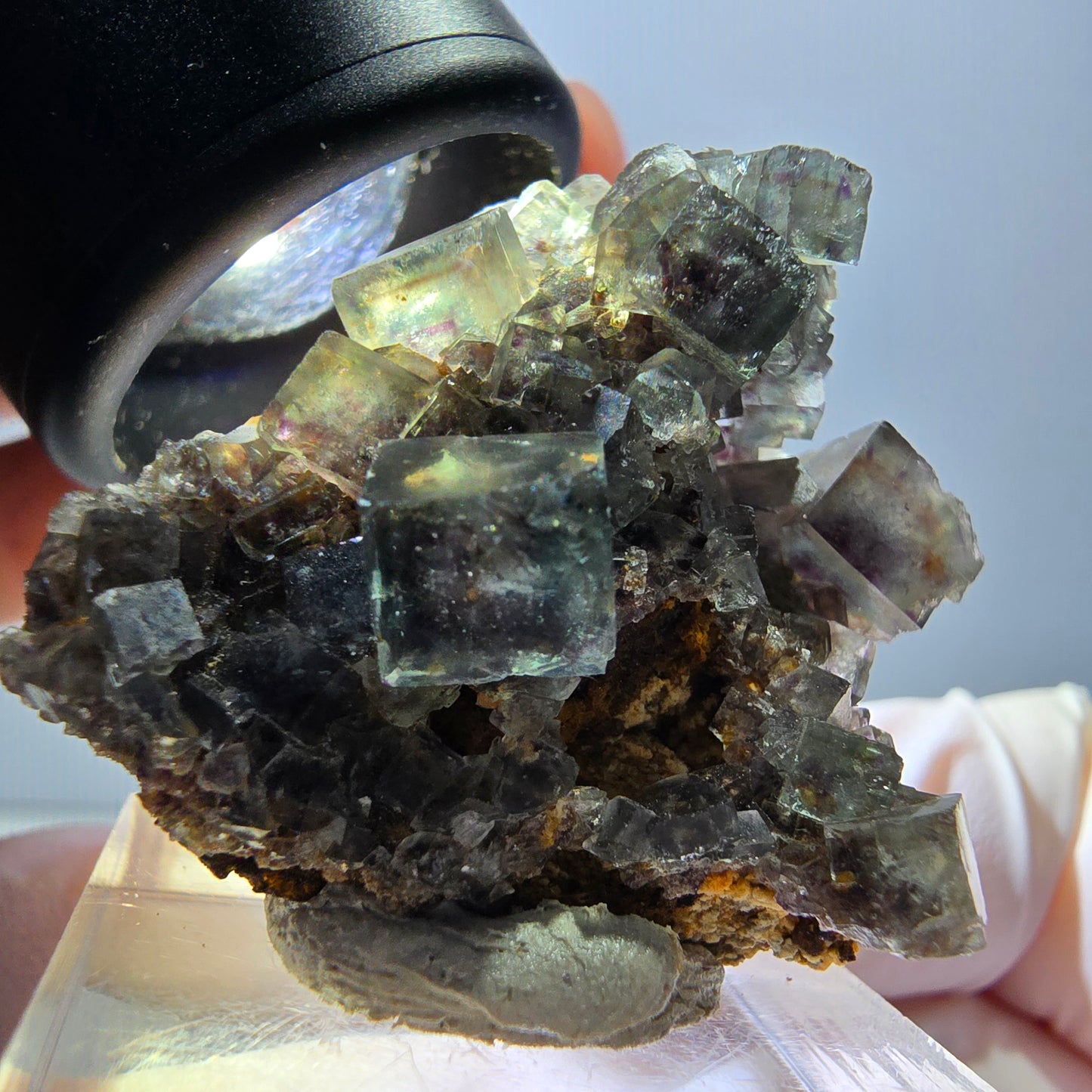Rare spécimen de cube de fluorite fantôme, vert-violet, Okorusu, Namibie, 32 x 29 x 17 mm 