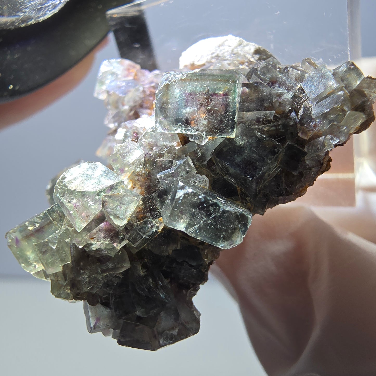 Rare spécimen de cube de fluorite fantôme, vert-violet, Okorusu, Namibie, 32 x 29 x 17 mm 
