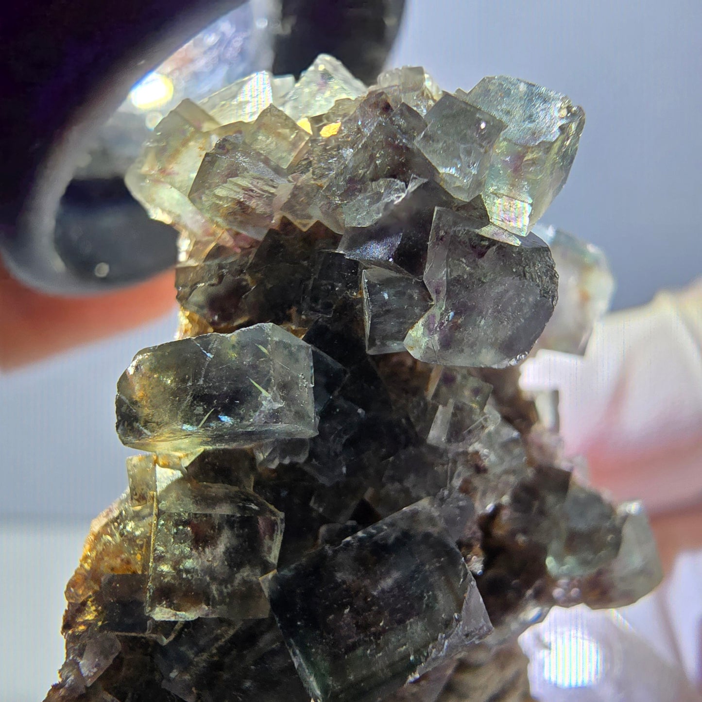 Rare spécimen de cube de fluorite fantôme, vert-violet, Okorusu, Namibie, 32 x 29 x 17 mm 