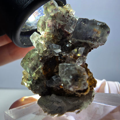 Rare spécimen de cube de fluorite fantôme, vert-violet, Okorusu, Namibie, 32 x 29 x 17 mm 
