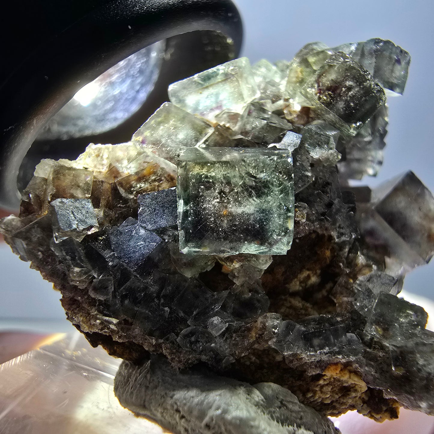 Rare spécimen de cube de fluorite fantôme, vert-violet, Okorusu, Namibie, 32 x 29 x 17 mm 