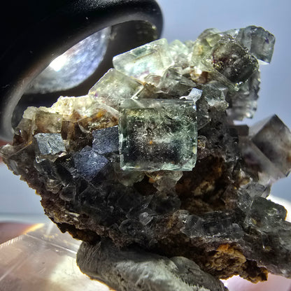 Rare spécimen de cube de fluorite fantôme, vert-violet, Okorusu, Namibie, 32 x 29 x 17 mm 