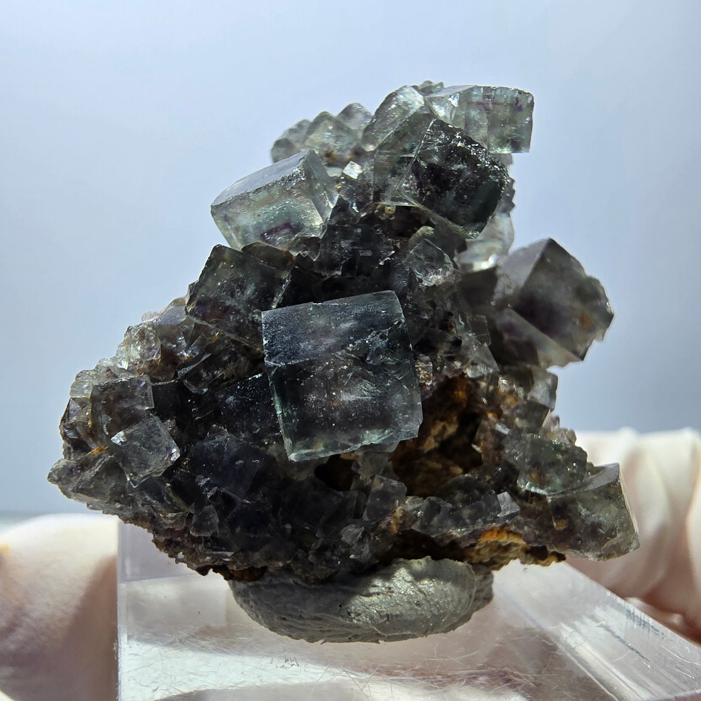 Rare spécimen de cube de fluorite fantôme, vert-violet, Okorusu, Namibie, 32 x 29 x 17 mm 