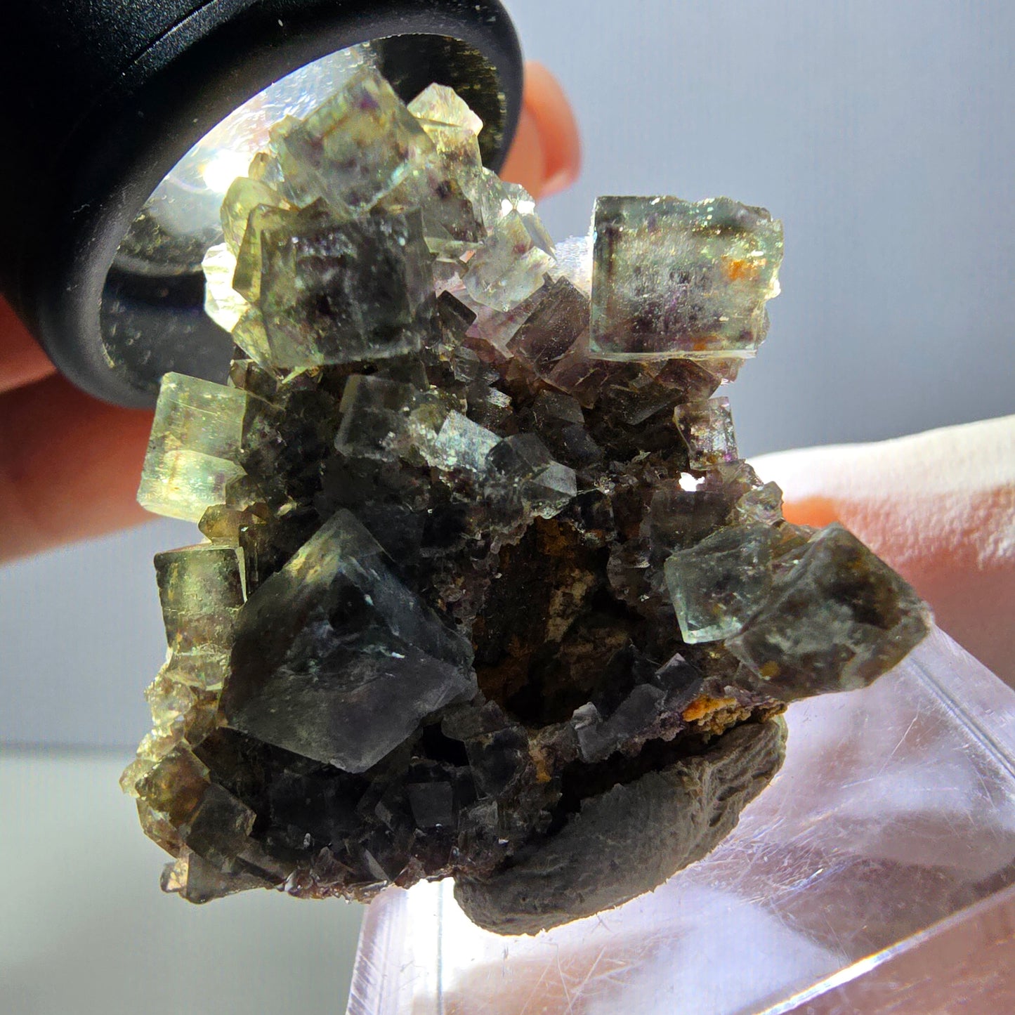 Rare spécimen de cube de fluorite fantôme, vert-violet, Okorusu, Namibie, 32 x 29 x 17 mm 