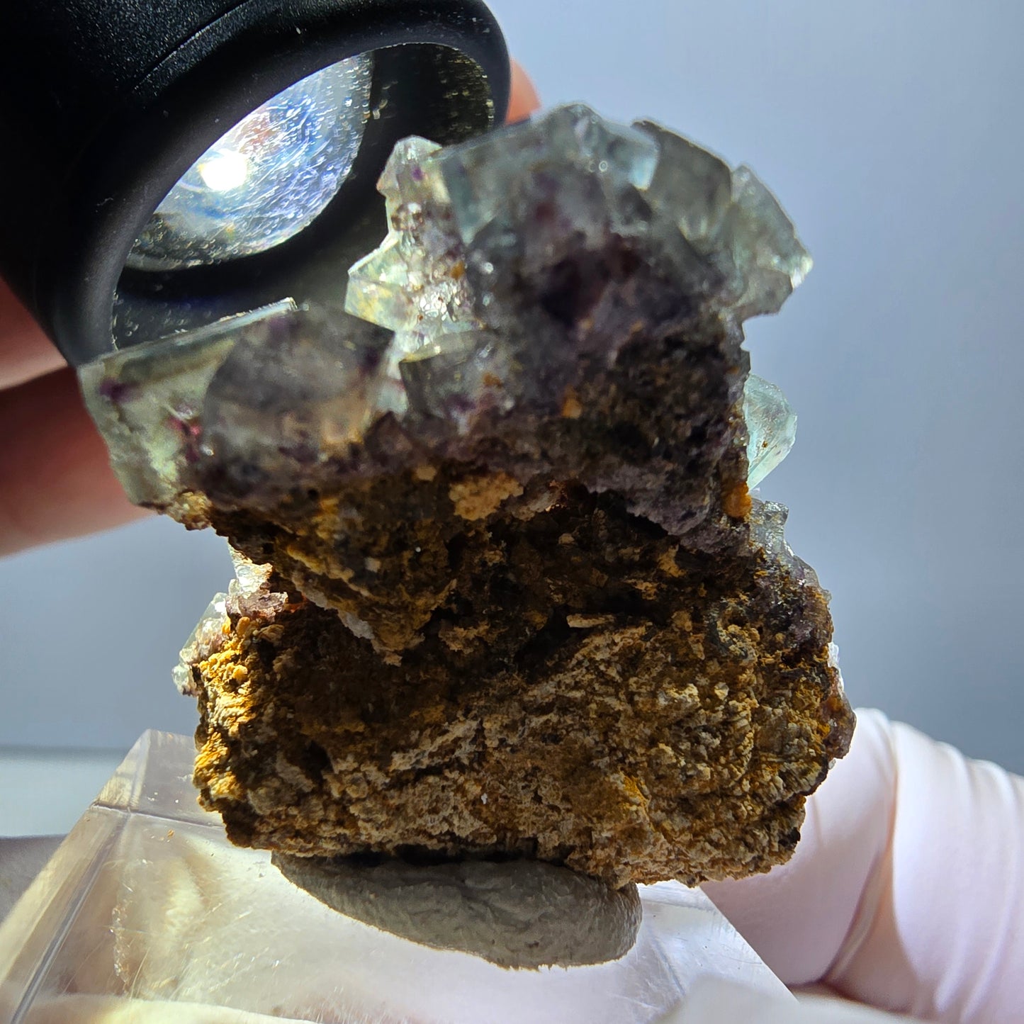 Rare spécimen de cube de fluorite fantôme, vert-violet, Okorusu, Namibie, 32 x 29 x 17 mm 