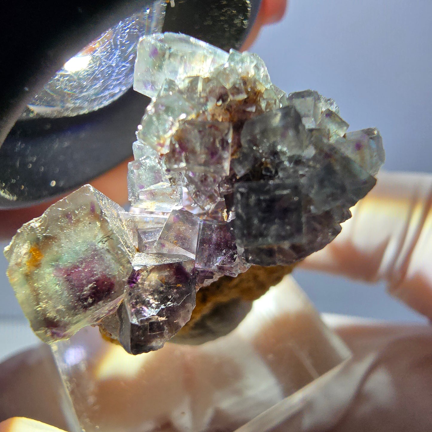 Rare spécimen de cube de fluorite fantôme, vert-violet, Okorusu, Namibie, 32 x 29 x 17 mm 