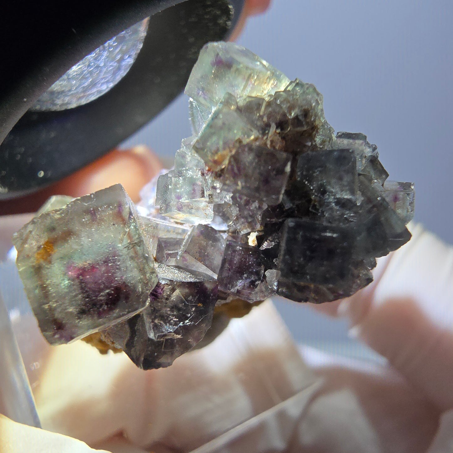 Rare spécimen de cube de fluorite fantôme, vert-violet, Okorusu, Namibie, 32 x 29 x 17 mm 