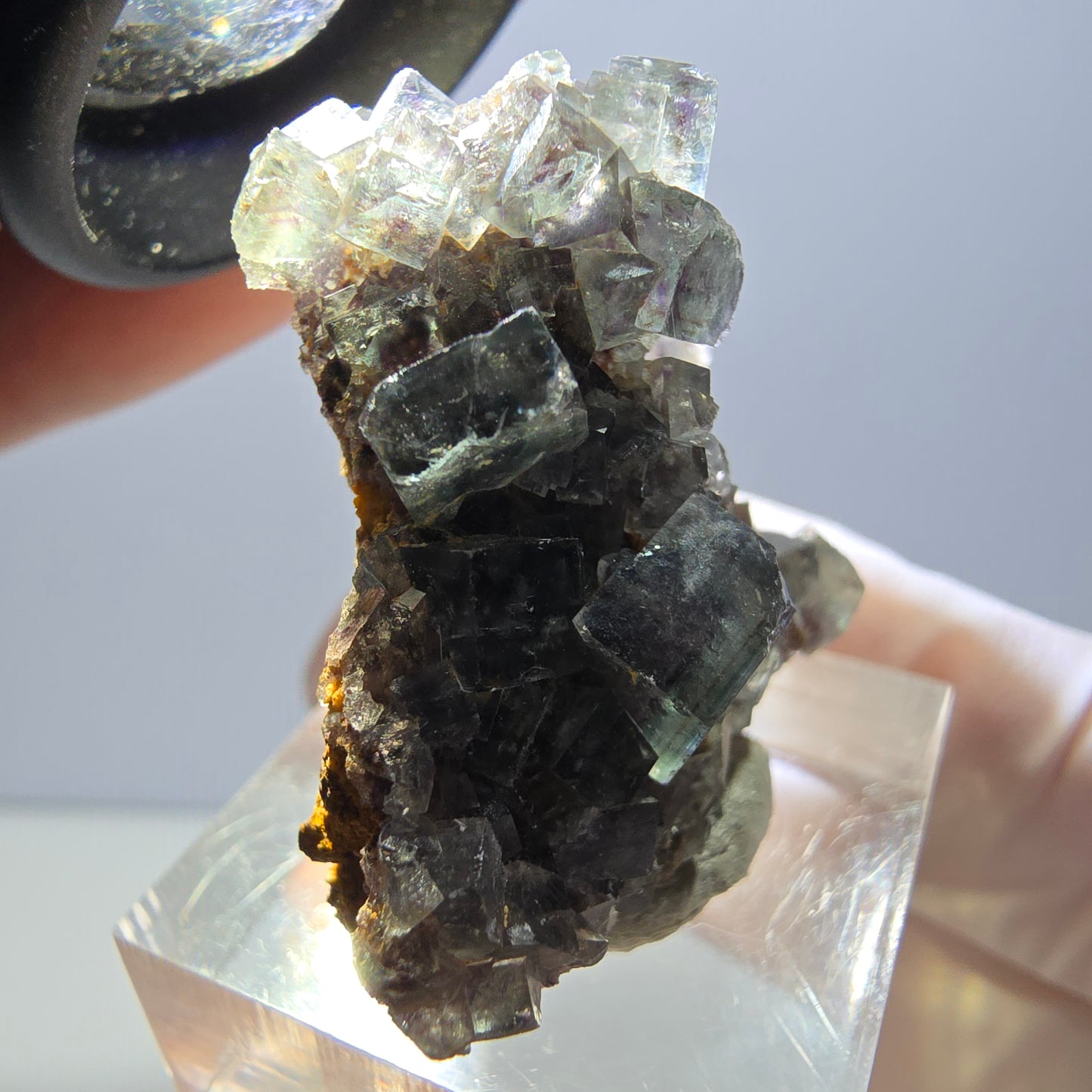 Rare spécimen de cube de fluorite fantôme, vert-violet, Okorusu, Namibie, 32 x 29 x 17 mm 