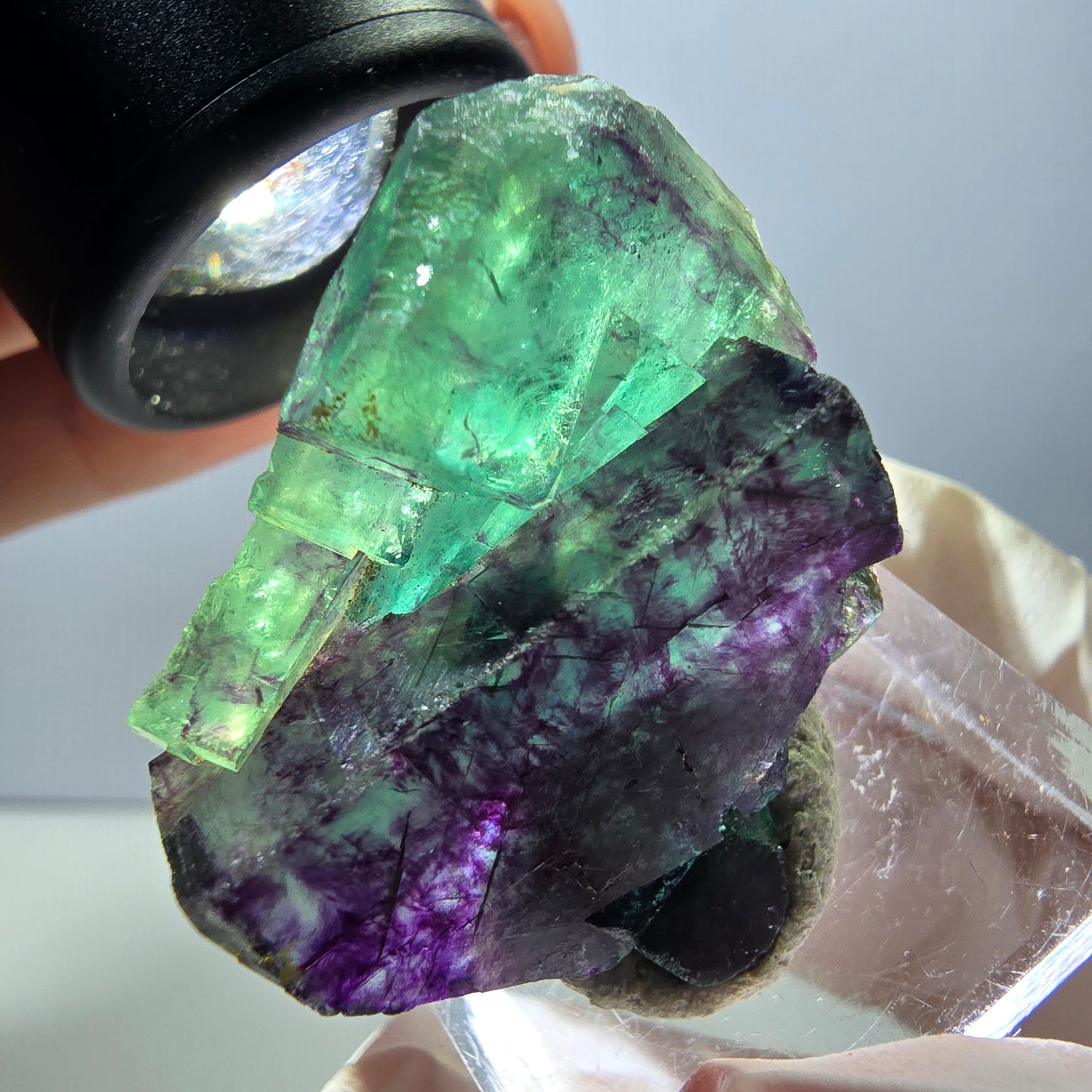 Rare spécimen de cube de fluorite fantôme, vert-violet, Okorusu, Namibie, 36 x 26 x 16 mm 
