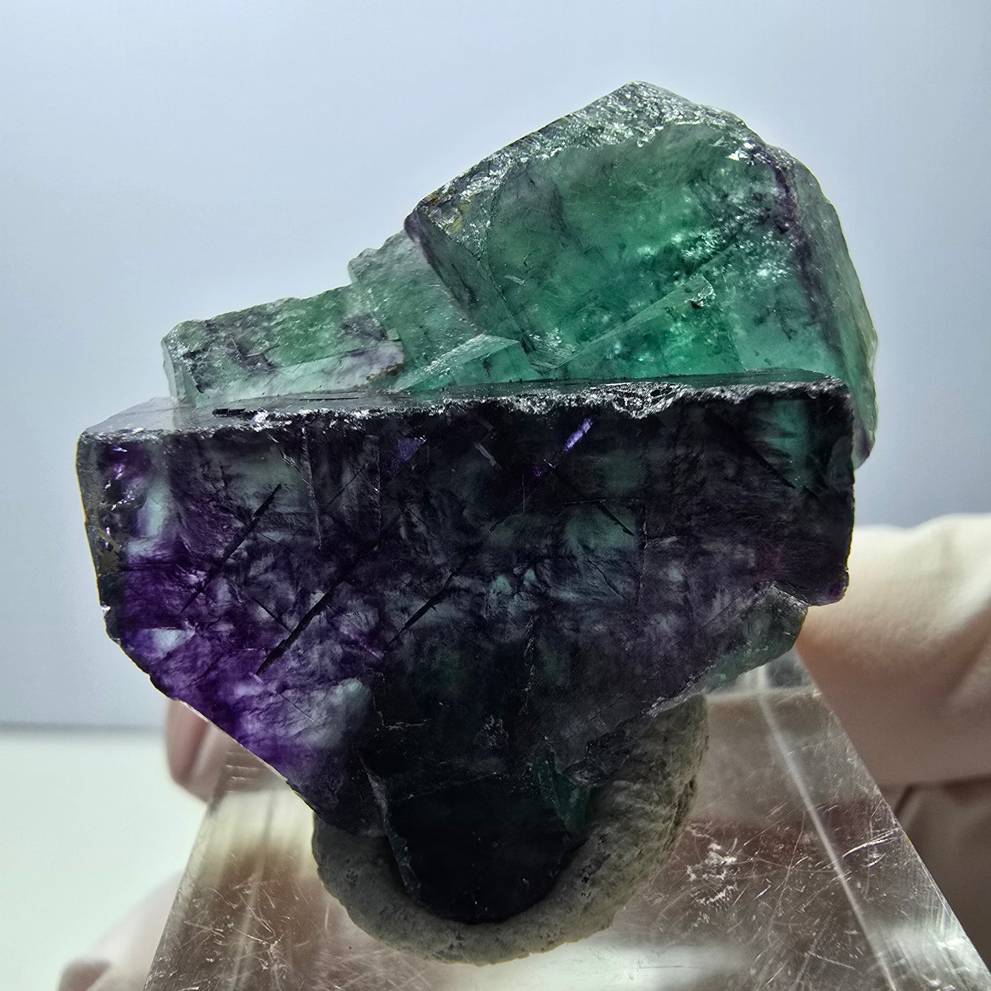 Rare spécimen de cube de fluorite fantôme, vert-violet, Okorusu, Namibie, 36 x 26 x 16 mm 