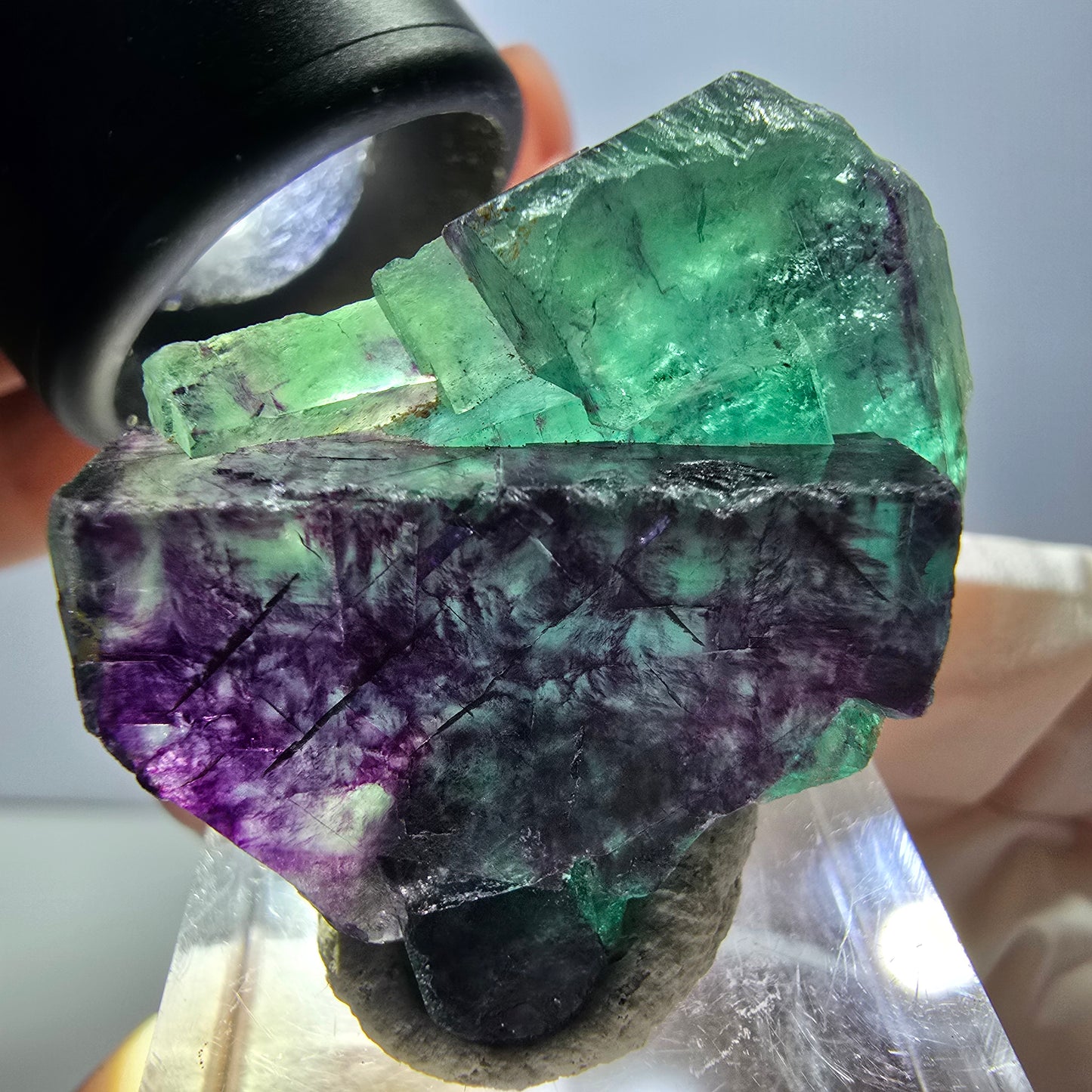 Rare spécimen de cube de fluorite fantôme, vert-violet, Okorusu, Namibie, 36 x 26 x 16 mm 