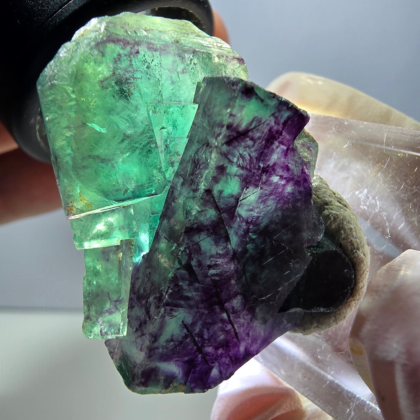 Rare spécimen de cube de fluorite fantôme, vert-violet, Okorusu, Namibie, 36 x 26 x 16 mm 