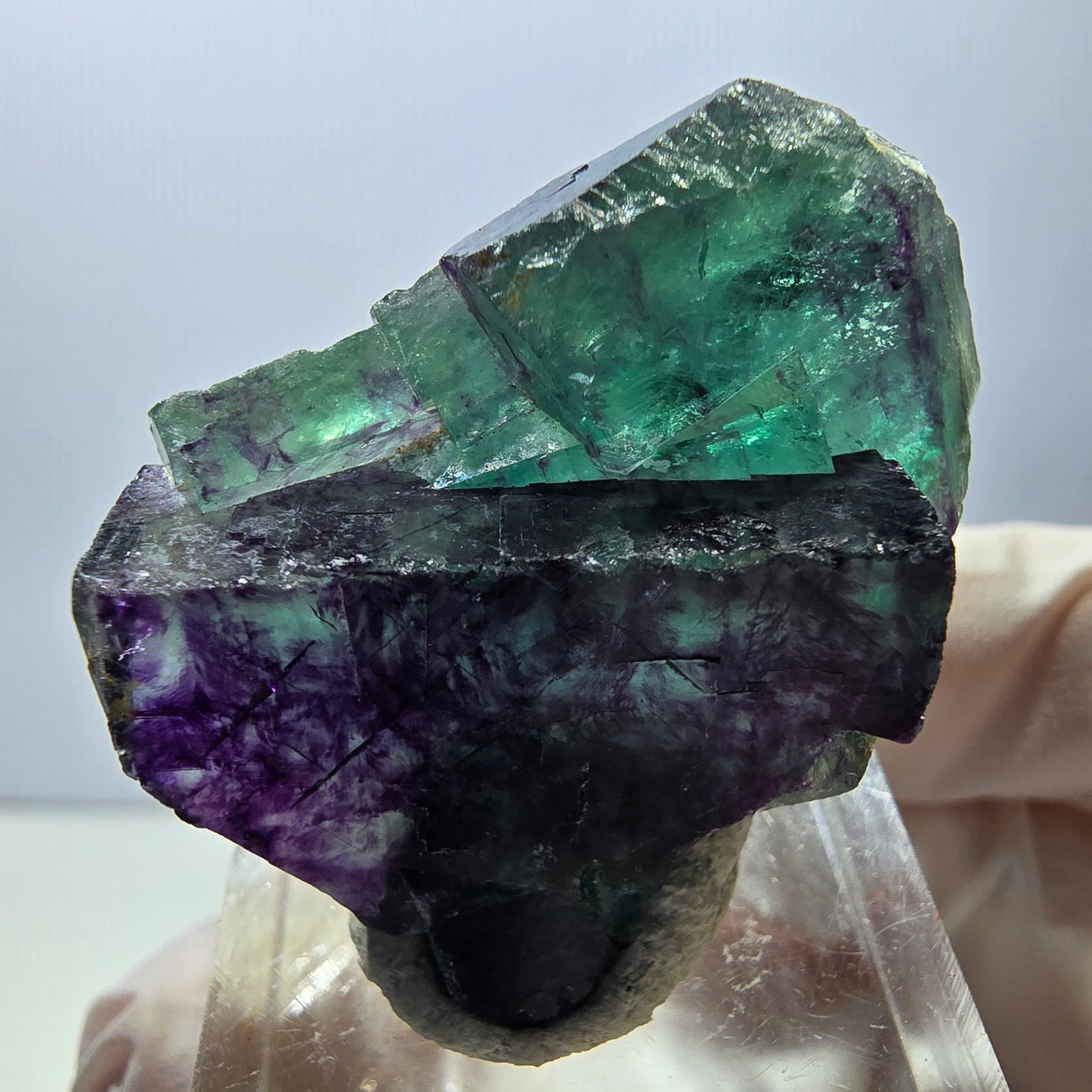 Rare spécimen de cube de fluorite fantôme, vert-violet, Okorusu, Namibie, 36 x 26 x 16 mm 