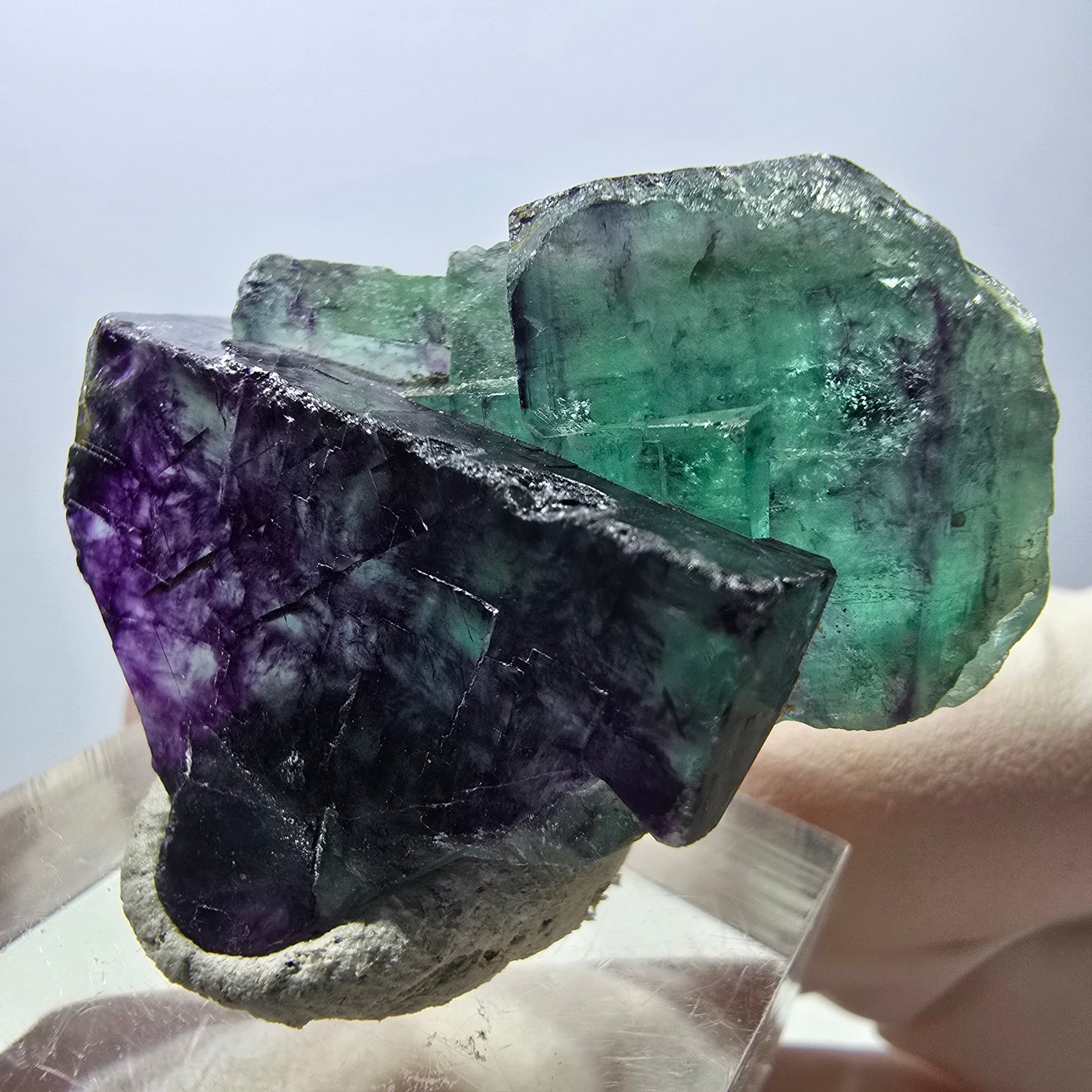 Rare spécimen de cube de fluorite fantôme, vert-violet, Okorusu, Namibie, 36 x 26 x 16 mm 