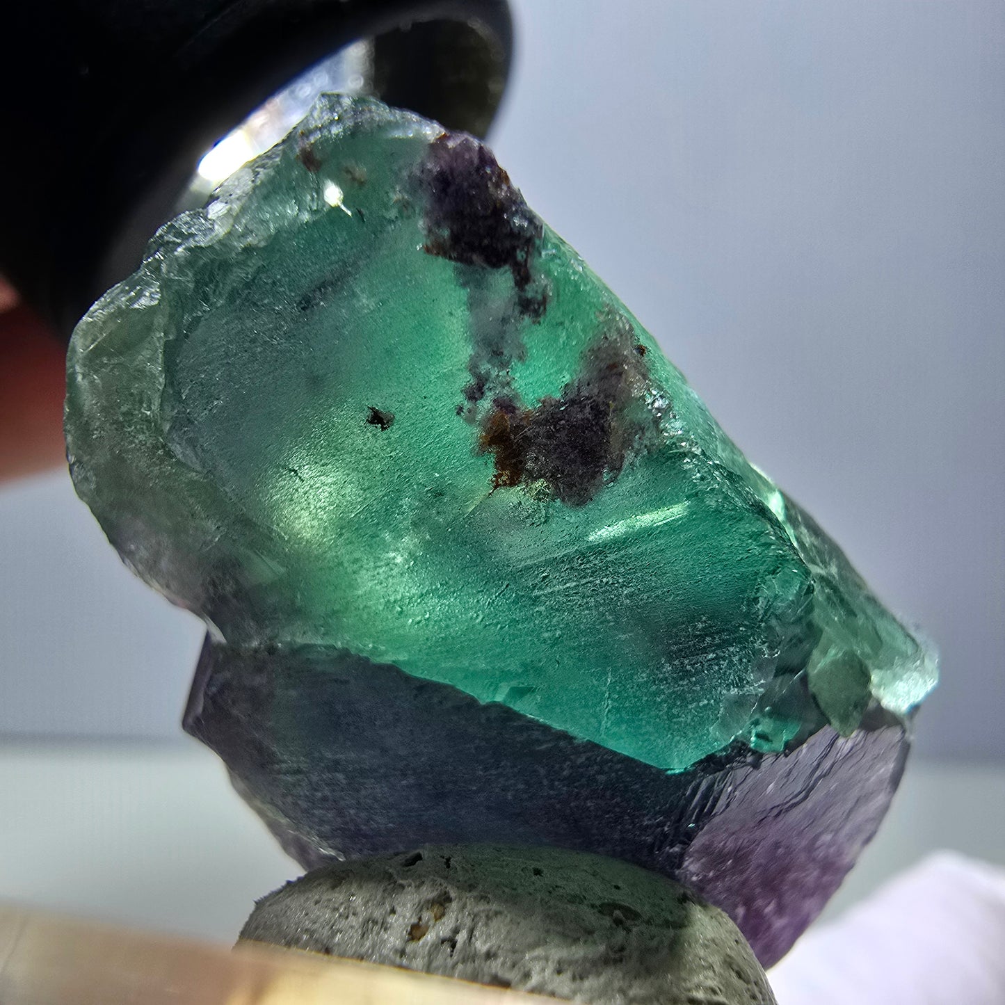 Rare spécimen de cube de fluorite fantôme, vert-violet, Okorusu, Namibie, 36 x 26 x 16 mm 