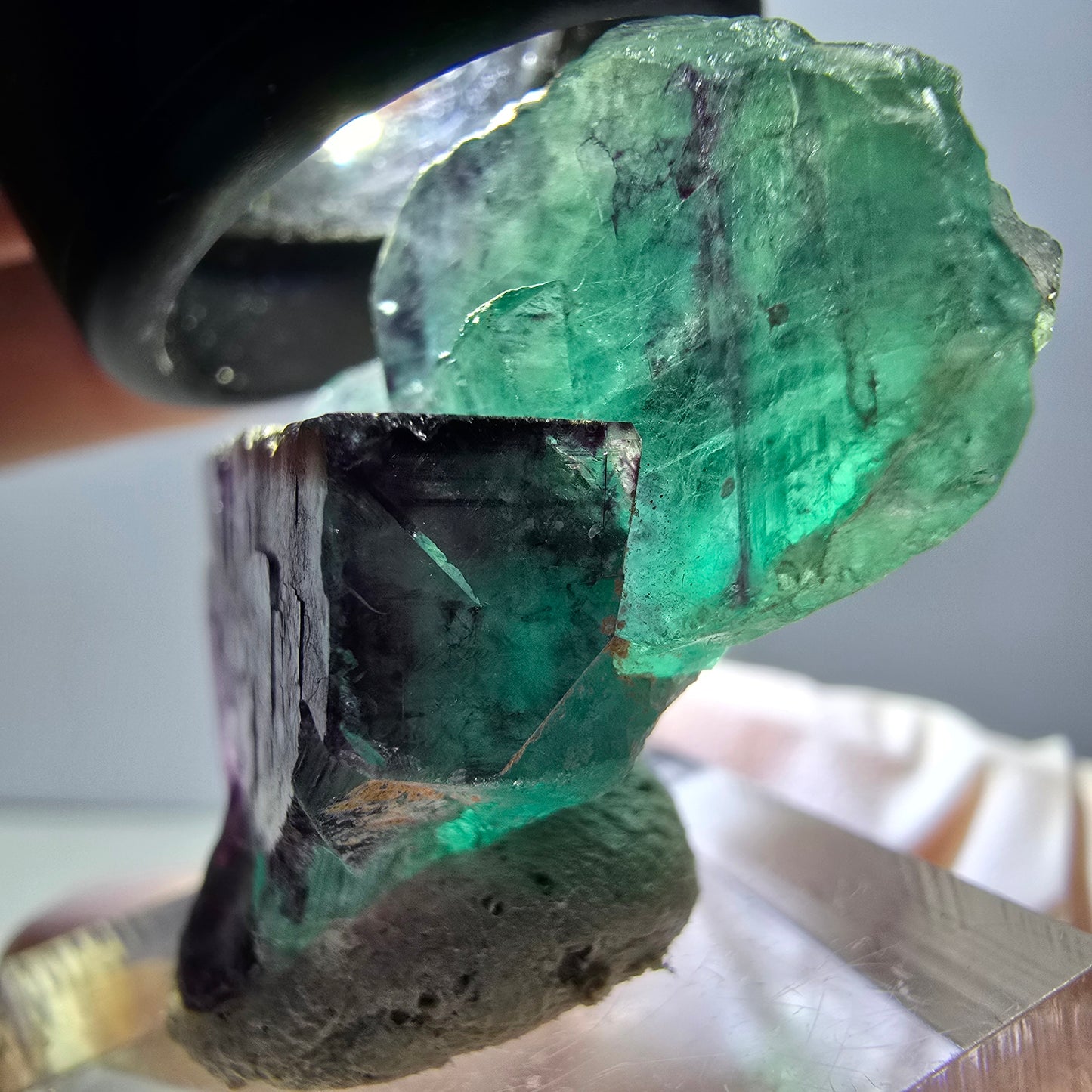 Rare spécimen de cube de fluorite fantôme, vert-violet, Okorusu, Namibie, 36 x 26 x 16 mm 